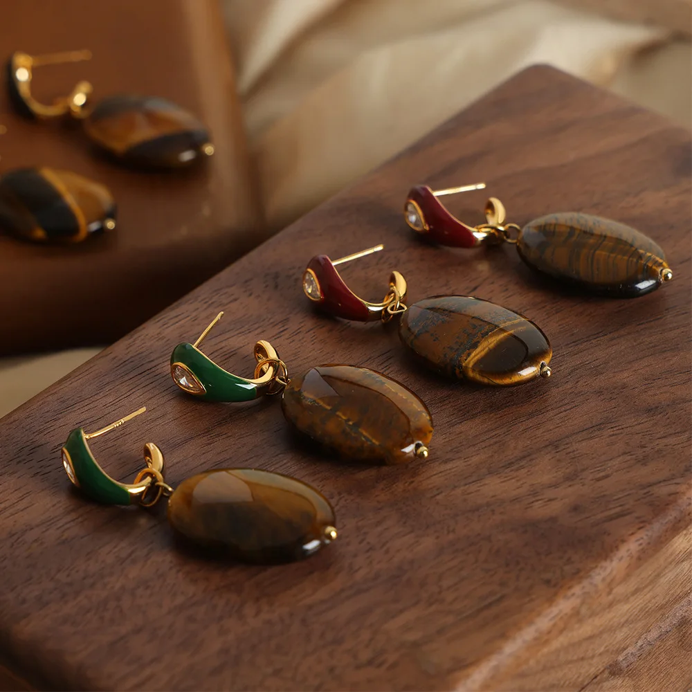 Новые серьги из натурального круглого Тигрового Глаза для женщин Длинные