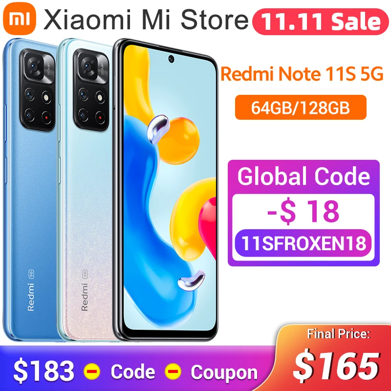 Kup W Magazynie Wersja Globalna Xiaomi Redmi Note 11S 5G 64GB/128GB Smartphone Dimensity 810 33W Pro Szybkie ładowanie 50MP Kamera 90Hz NFC