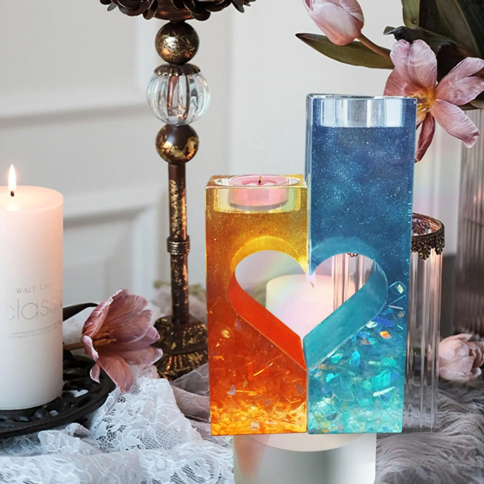 

1Pair Love Heart Candle Holder Silicone Mould DIY Epoxy Table Home Desk Mold Decoration B7T4