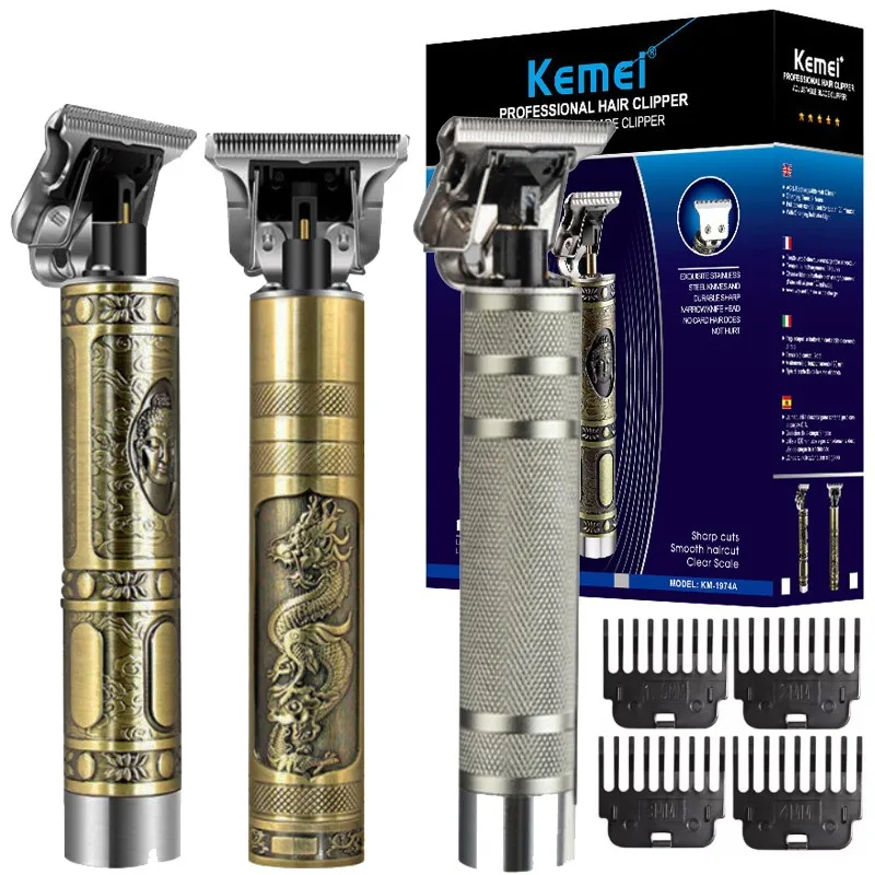 

Kemei KM-1974 Professional Hair Clipper Barber Hair Trimmer for Men Retro Buddha Cordless Edge Electric Hair Cutting Machine