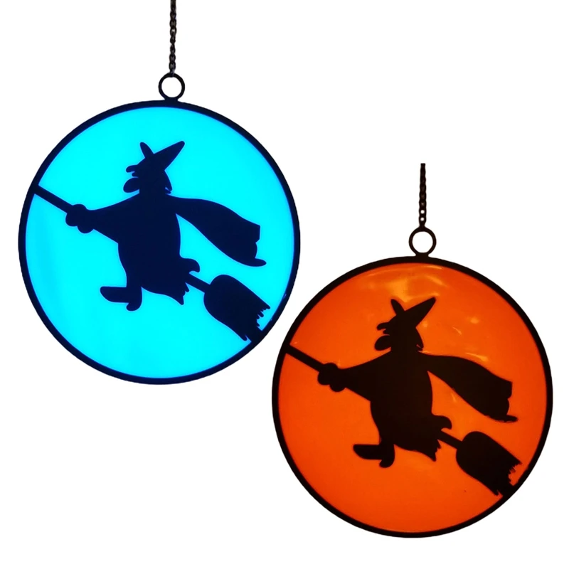 

Retro Halloween Luminous Iron Door Ornaments Witch Shape Pendants for Home Yard