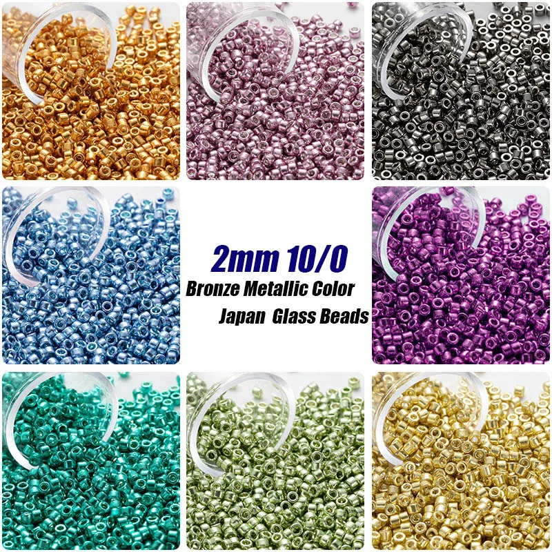 

10g/1200pcs 2mm Japanese Metallic Color Glass Beads 10/0 Loose Spacer Seed Beads for Needlework Jewelry Making DIY Sewing Beads