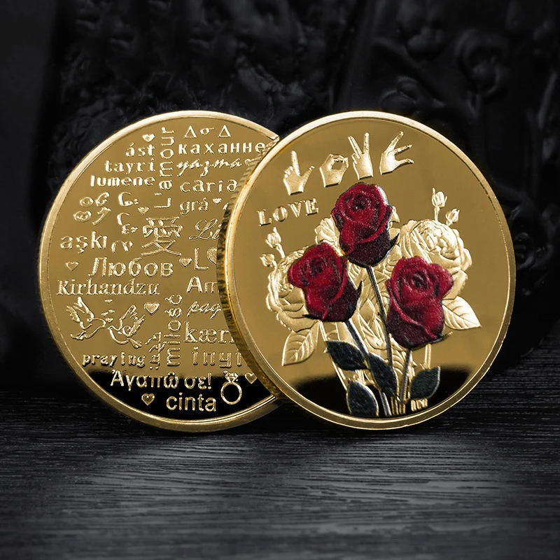 

Памятная монета с розой, 52, я люблю тебя, коллекционные свадебные сувениры, металлические монеты на День святого Валентина