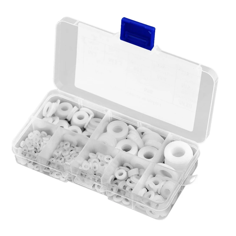 

500Pcs White Nylon Flat Washer Gasket Set M2 M2.5 M3M4M5 M6 M8 M10 Plastic Sealing O-Rings Assortment Kit Fastener Replacement