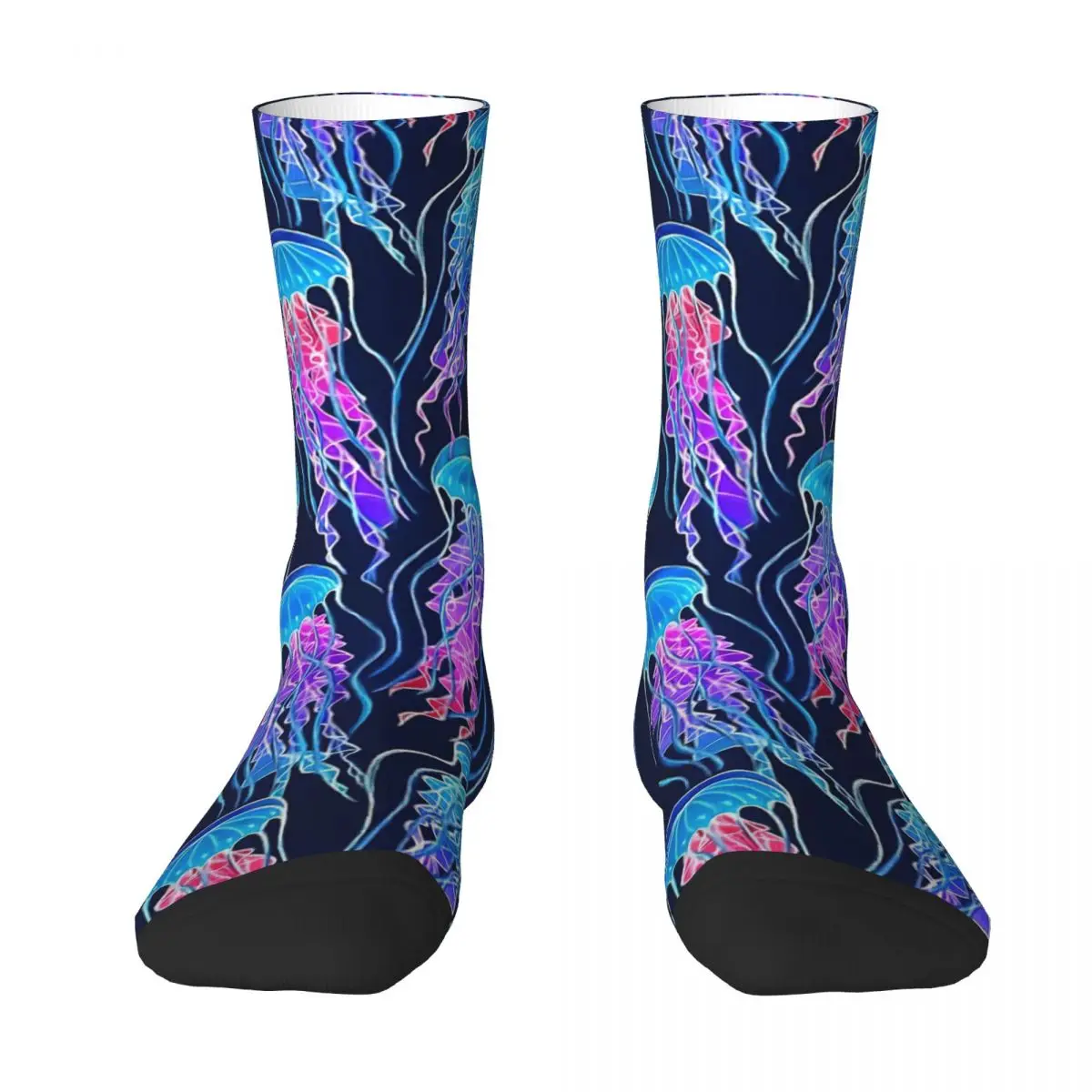 Luminescent Rainbow Jellyfish On Navy Blue Adult Socks,Unisex socks,men Socks women Socks