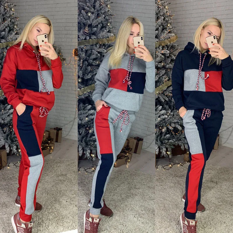 

Women Tracksuit Patchwork Two-piece Set Autumn Winter Hoodies Sweatshirts Pants Plus Size Outfits Casual Women's Clothes