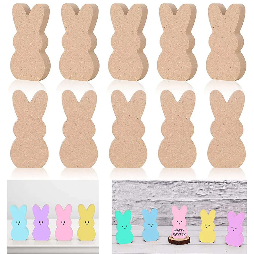 

10 Pcs DIY Rabbit Wood Chips Unfinished Bunny Table Signs Cutouts Wooden Dining Tables Easter Decor Block Craft Blocks