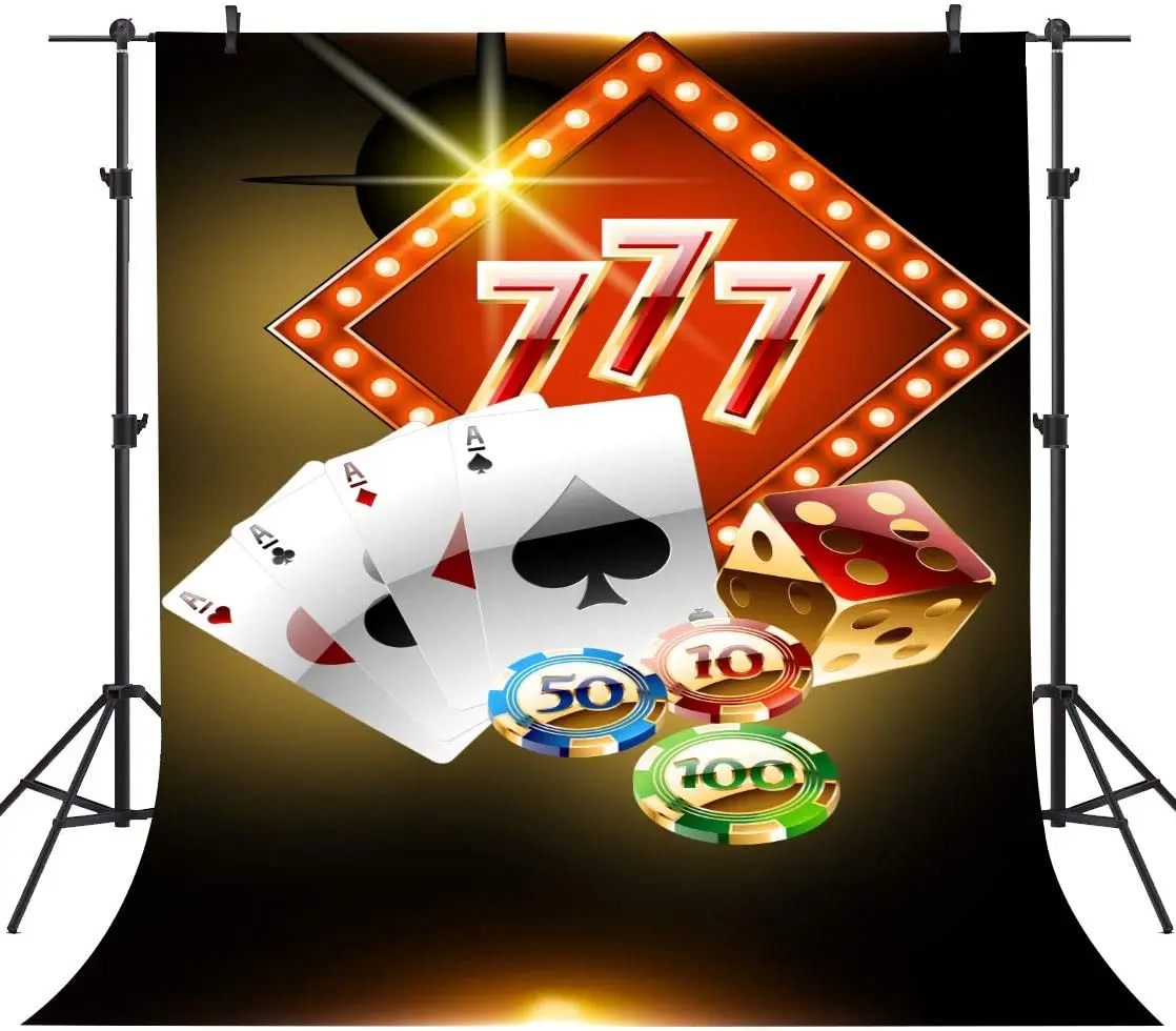 

Casino Theme Party Photography Backdrop Poker Dice Chip 777 Background Vinyl Photo Studio Props Banner Poster