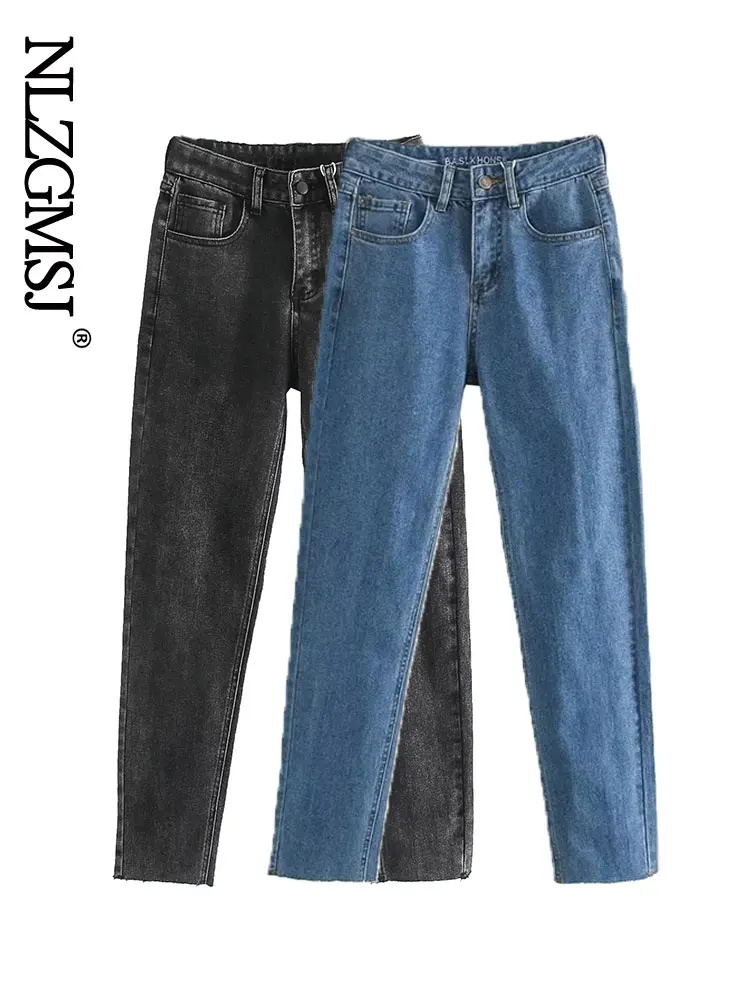 

Nlzgmsj 2022 Fashion Women Mom Jeans Pants With Belt Long Trousers Stretchy Waist Pockets Zipper Female Pants 202207