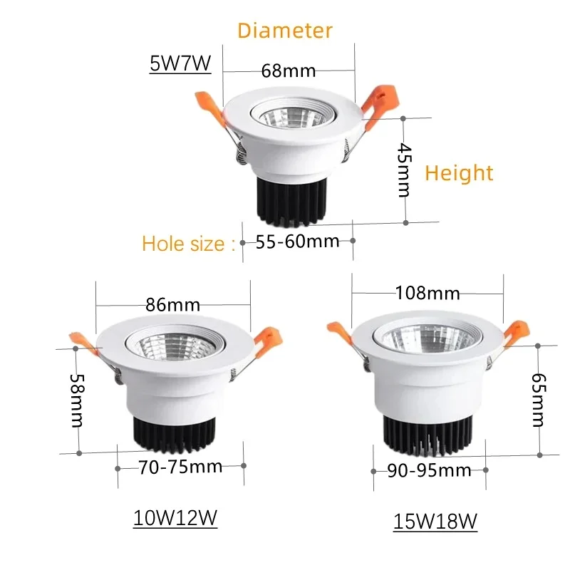 10 шт./лот светодиодный точечный светильник с регулируемой яркостью встраиваемый