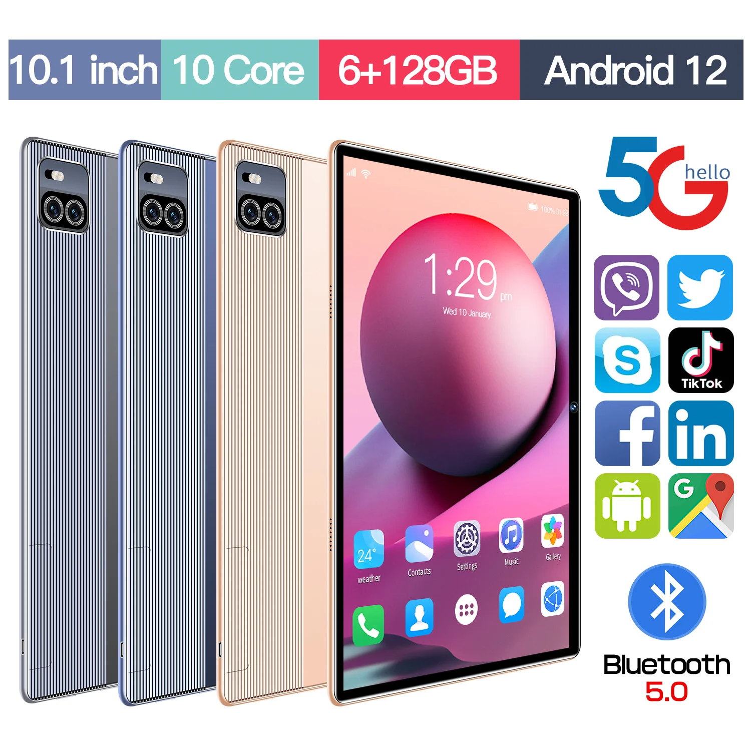 

Планшет X101 на Android 12, 8000 мАч, GPS, Qualcomm 870, 10 ядер, Google Play, Wi-Fi, 6 + 128 ГБ, две SIM-карты, 48 МП, 10,1 дюйма