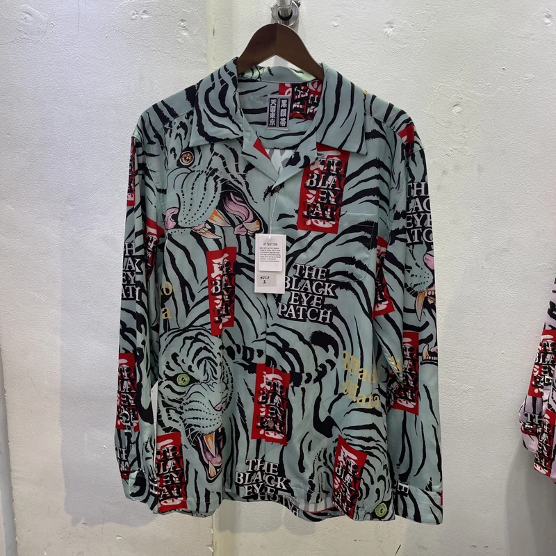 

Oversized WACKO MARIA Tiger Print Hawaiian Shirts Women 1:1 Long Sleeve Shirts Men Shirt