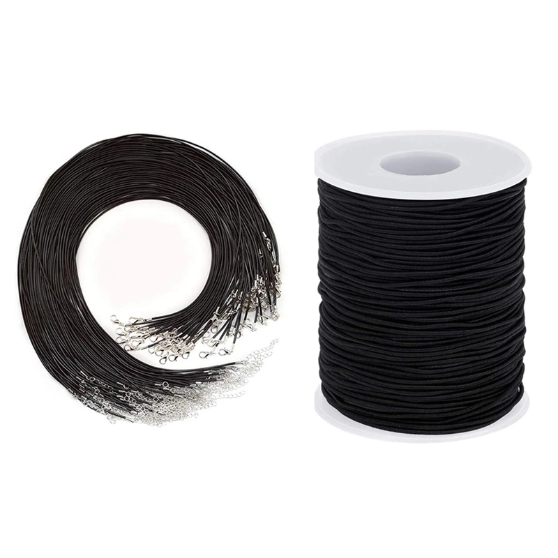 

1 Roll 100M Elastic String For Bracelets & 20 Pieces 20 Inches Black Waxed Necklace Cord With Clasp Bulk