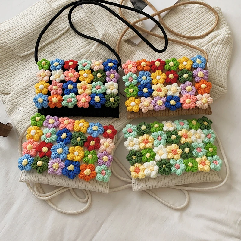 

Stylish Flowers Women's Shoulder Bag Summer Woven Crossbody Bag For Women 2022 Simple Cotton Ladies Messenger Bag Holiday Clutch