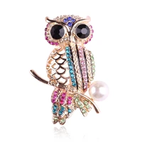 fashion pearl owl brooches for women suit rhinestone men metal pin cute cartoon animal pins crystal jewelry clothing accessories
