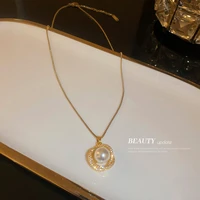 lovoacc romantic white faux pearl coin chokers necklaces for women shiny cz stone titanium steel pendant necklace jewellery