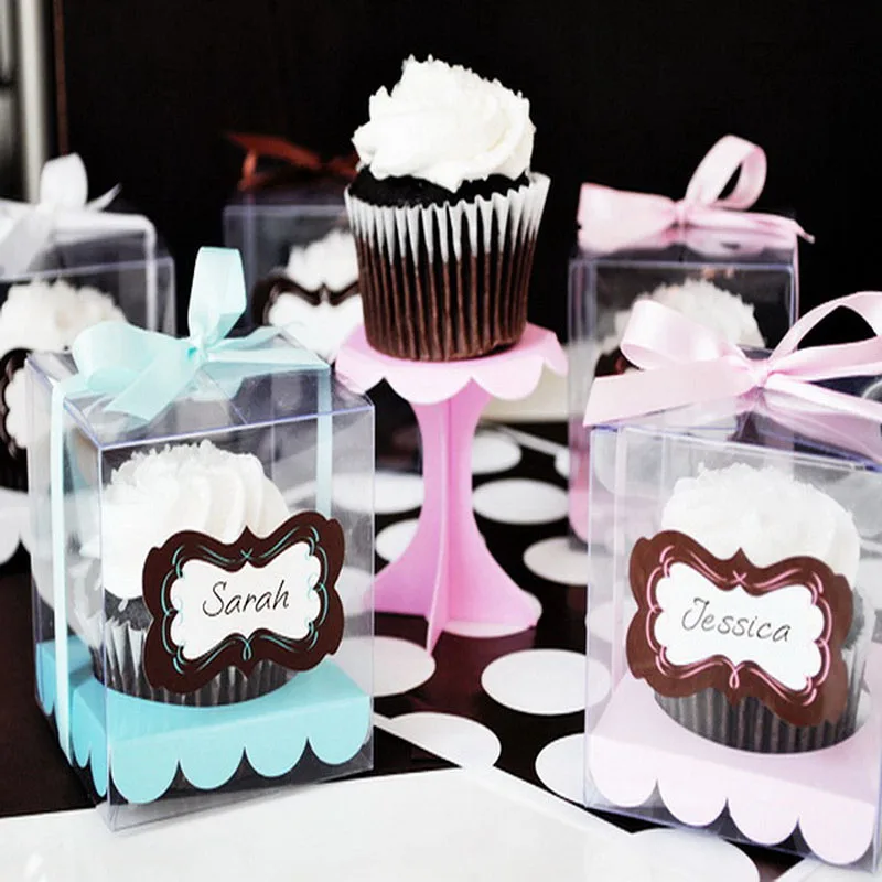 

Baby Gift Box 9*9*9*cmTransparent PVC Case Bottom Bracket Card Ribbon Packing Cake Package for Party Supplies