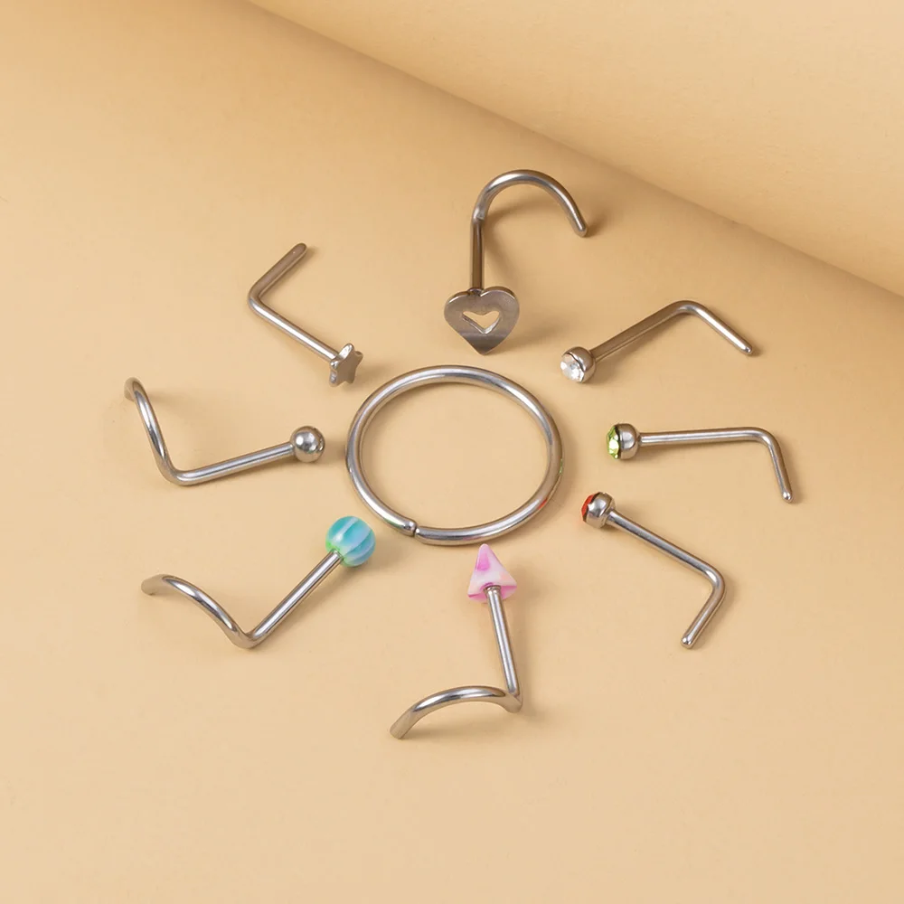 

9pcs 20G Nose Piercing Surgical Steel Clear CZ Helix Cartilage Earrings Nose Ring Nostril Piercing Ear Jewelry Women Jewelry