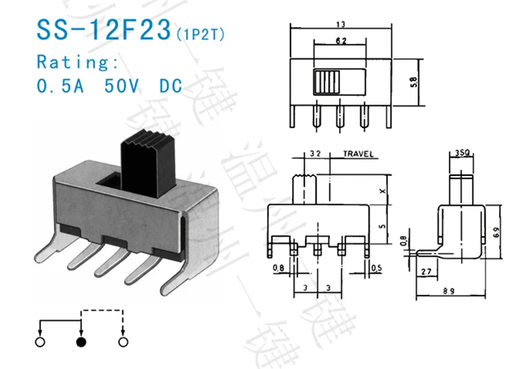 10 шт. SS-12F23 1P2T 3-контактная высота ручки 4/5 мм скользящий переключатель с 2