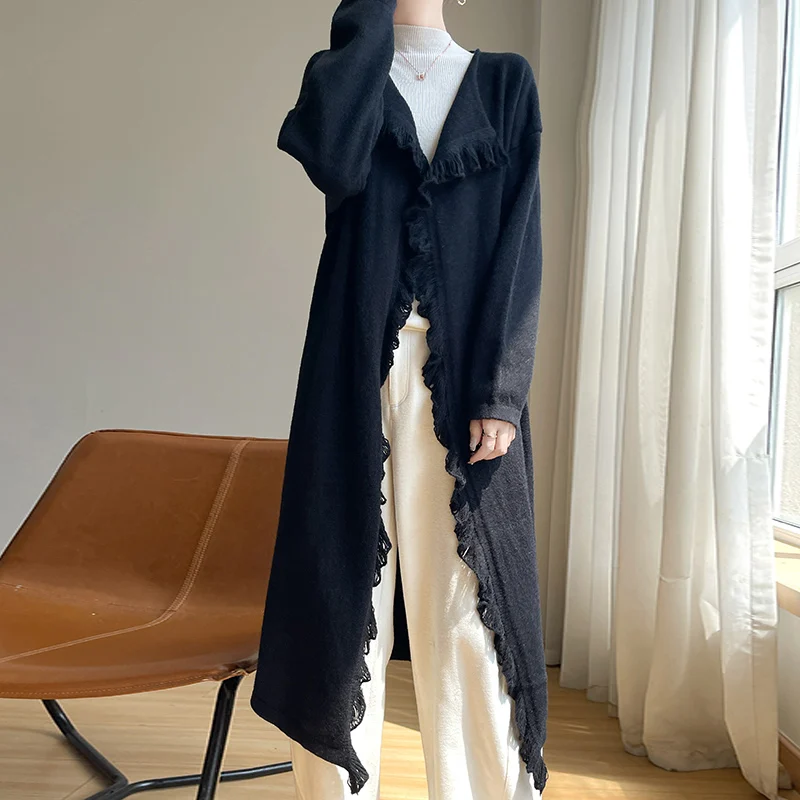 Осень-зима 2024 новое бархатное женское пальто с кисточками и краями простой