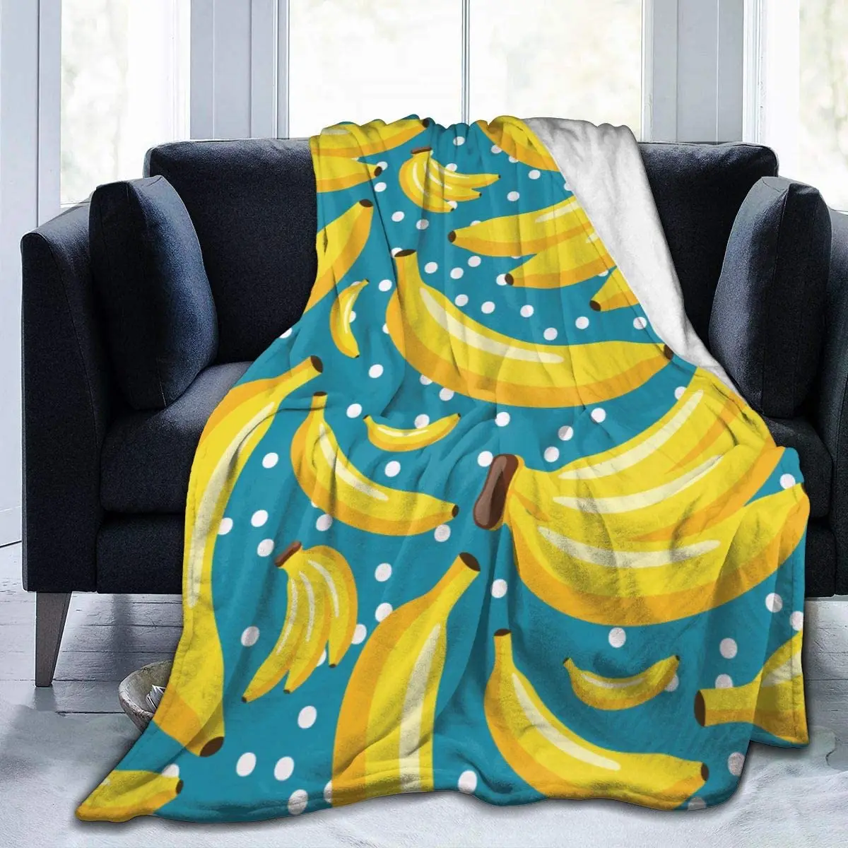 

Flannel Fleece Blanket Yellow Fruit Banana Pattern Dots Throw for Fall Home Decorative Super Cozy and Warm Easy Care 50x40 Inch