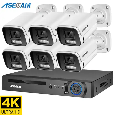 Новый 4K 8MP ip камера видеонаблюдения Аудио дома H.265 POE видеорегистратор комплект для Цветное ночное видение уличная видеонаблюдение уличое с...