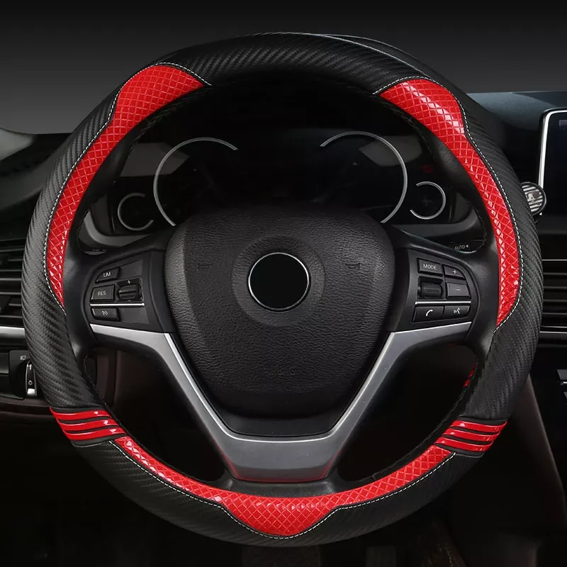 

Fashion Cute Cartoon Steering Wheel Cover Carbon Fiber Leather Pattern Girl 38 Medium Leather Handle Cover