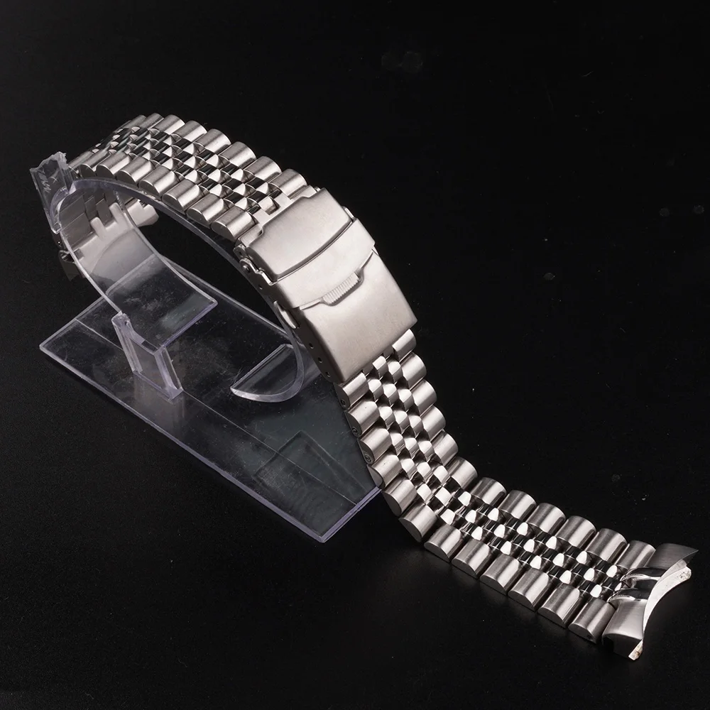 

CARLYWET 22mm 316L Stainless Steel Silver Jubilee Watch Band Strap Silver Bracelets Solid Curved End For Seiko 5 SRPD53K1 SKX007