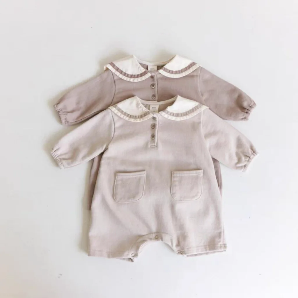 

Ins Navy Style Infant Pockets Solid Simple Long Sleeves Romper Boy Baby Cotton Casual Jumpsuit Girl Kid All-match Fashion Onesie