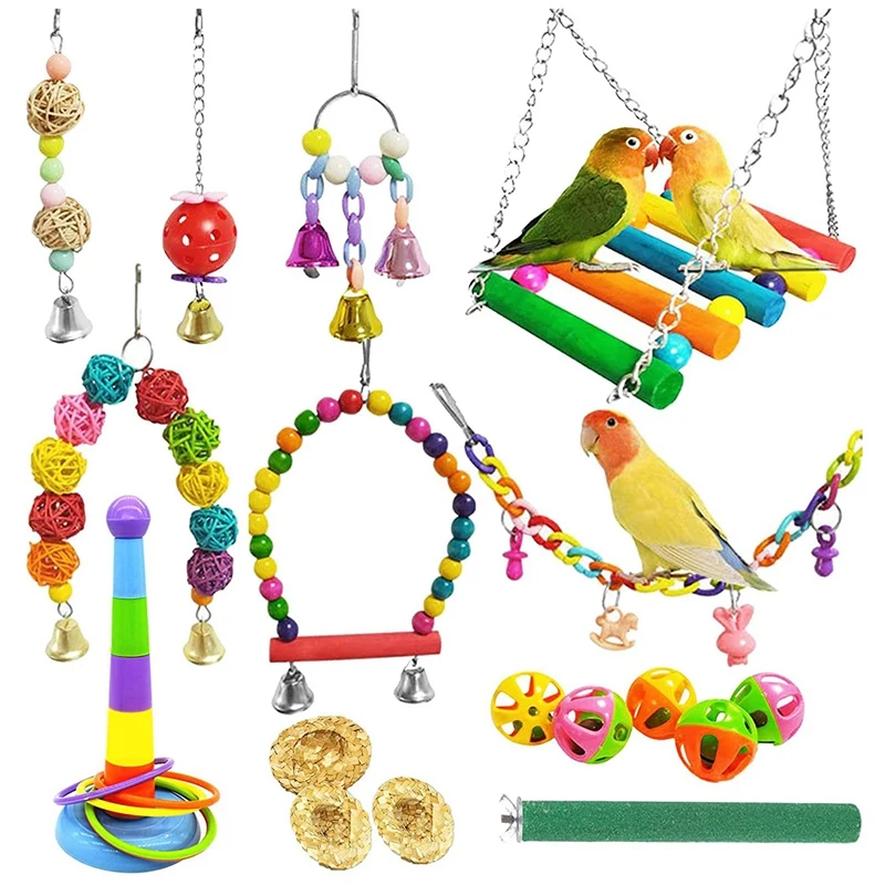 

Bird Toys Parrot Swing Toys Pet Birds Cage Toys Chewing Hanging Bell Toys For Parrot Cockatiel Conures Love Birds