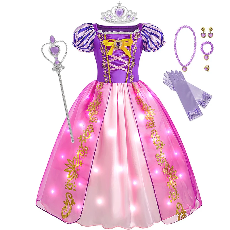 Детское платье принцессы Рапунцель со светодиодной подсветкой 2024