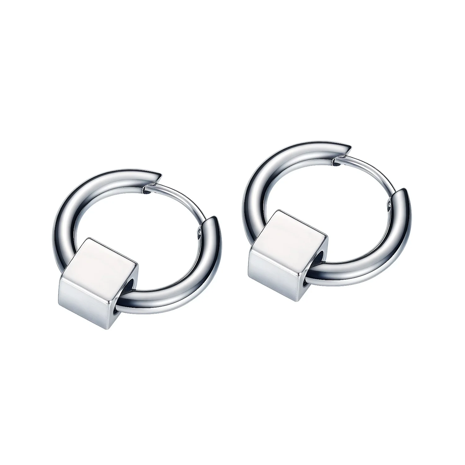

Fashion Popular Men's Titanium Steel Earrings Internet Celebrity Hip Hop Hipster Street Punk Circle Geometric Stud Earrings