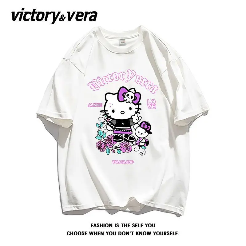 

Sanrio Hellokitty 2023 Summer New Cotton Short Sleeve T-Shirt Women's American Style Loose Large Size Half Sleeve Clothing Tide