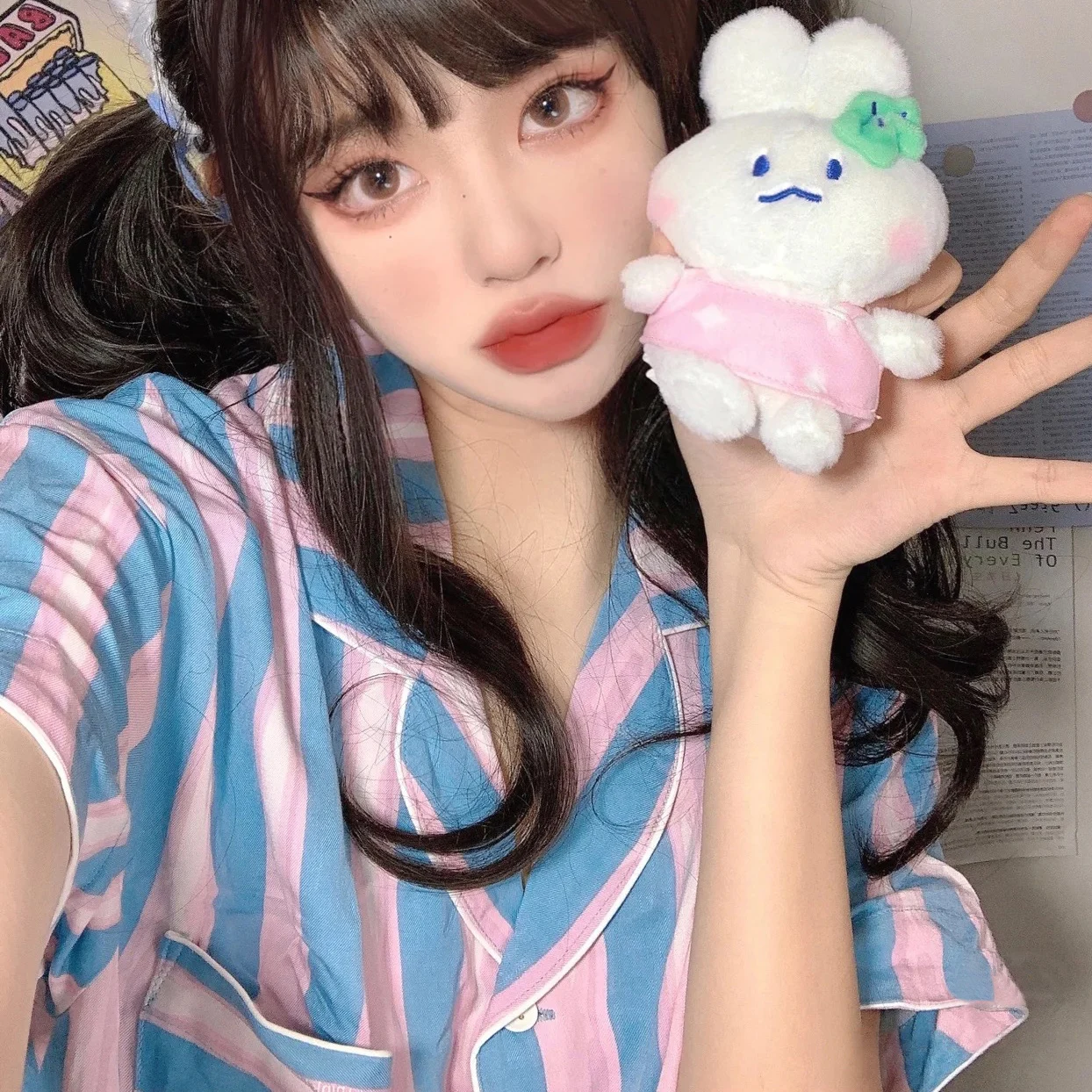 Color-blocked Striped Pajamas Women's Short-sleeved Shorts Summer Korean Women's Cotton Loungewear Two-piece Suit Kawaii Pajamas