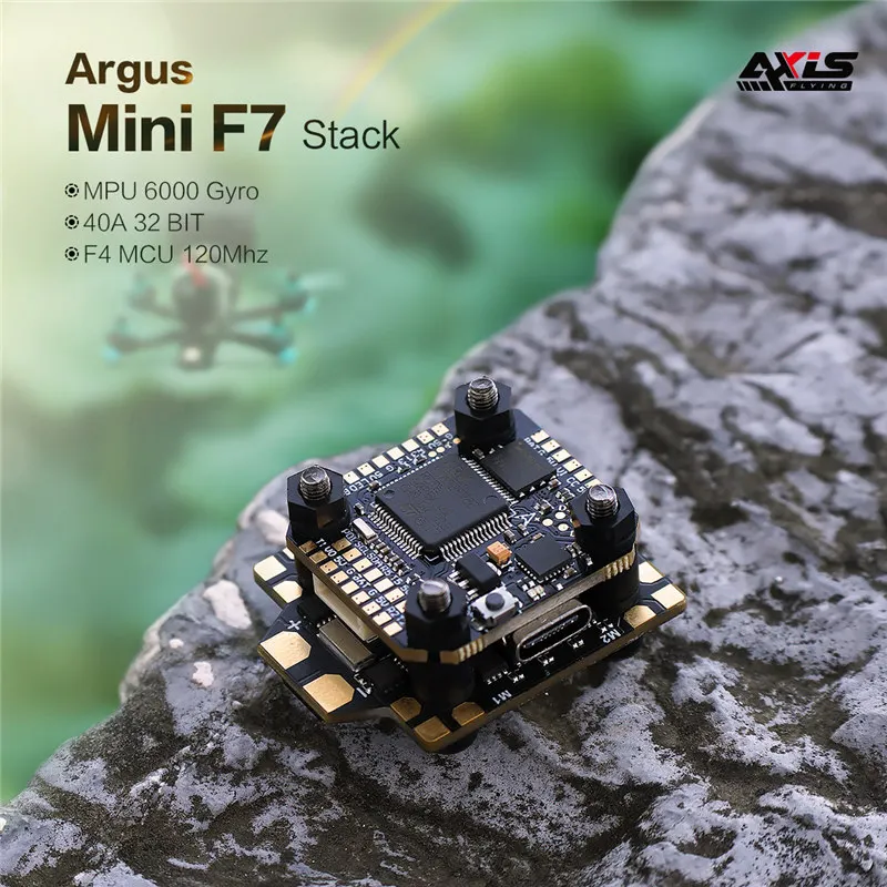 

Контроллер полета AxisFlying Argus Mini F7 STACK 40A MPU6000 F722 BLHELI32 40A 4 в 1 ESC 4-6S 20x20 мм для FPV Freestyle Drone
