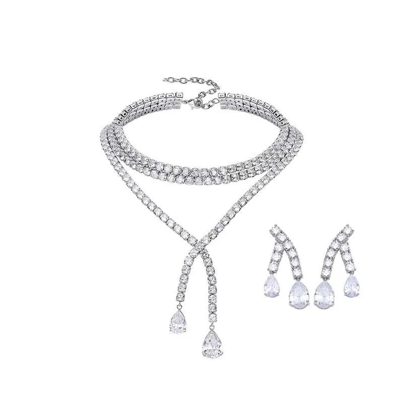 

Fashion Necklaces/Earrings Jewelry Set Women Wedding Party High Quality Gorgeous Pear-shaped Shiny Zircon Valentines Gifts