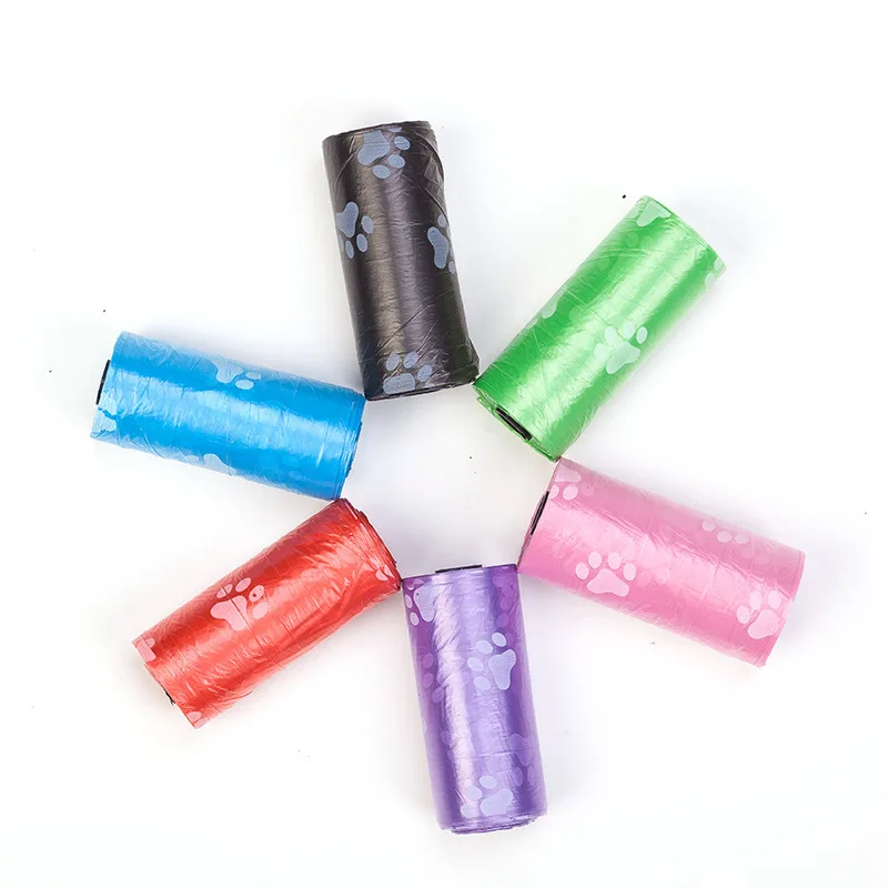 

15 One Roll Pet Dog Poop Bag Dispenser Garbage Collector Puppy Cat Poop Scoop Small Roll Outdoor Pet Printing Footprint Bag