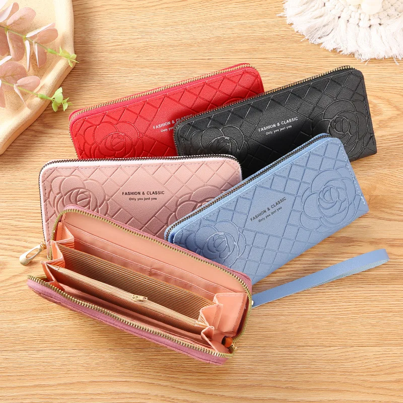 Women's Long Wallets  Fashion Zipper Flower Handbags  Cards Holder PU Leather Billfold Coin Purse
