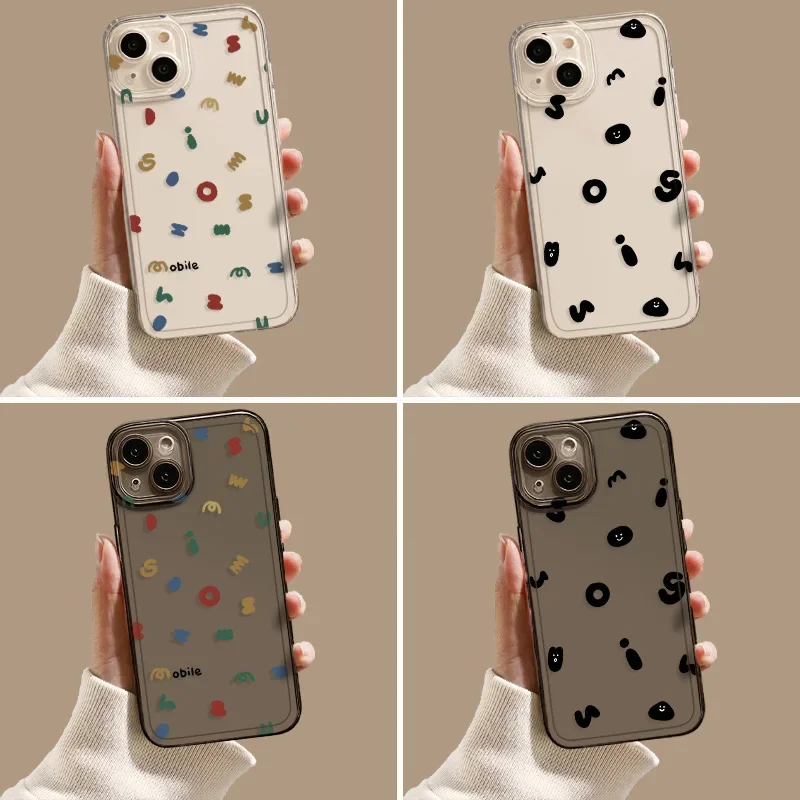 Прозрачный чехол для телефона с простыми модными буквами iPhone 16 15 14 13 12 11 Pro Max Plus Mini
