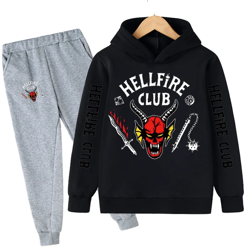 

Kids Baby Boys Girls Clothes Sets Stranger Things 4 Cartoon Hellfire Club Print Sweatshirts Long Pants Costumes Outfits 4-14 Yr