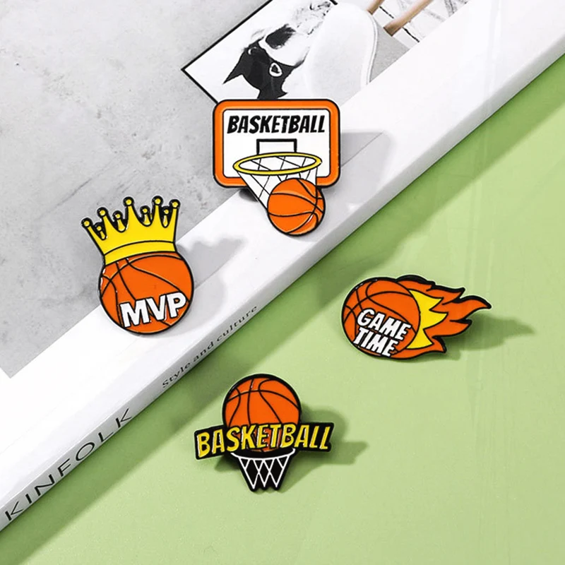 Металлический значок Flame Game Time Mvp Crown в стиле панк для баскетбола