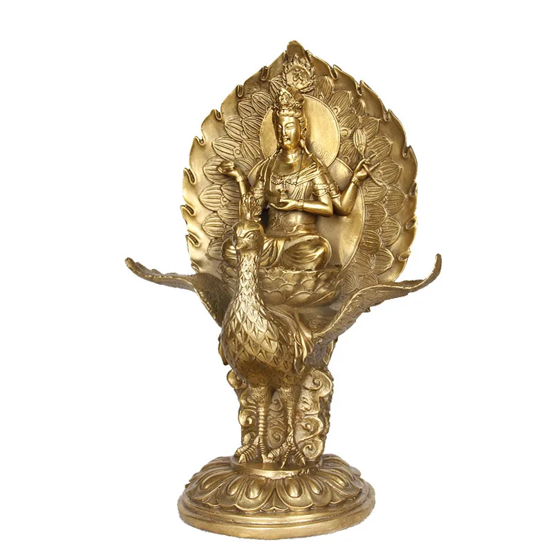 

Китай Тибетский буддизм, бронзовый позолоченный Павлин Kwan-yin статуя Гуаньинь Будды