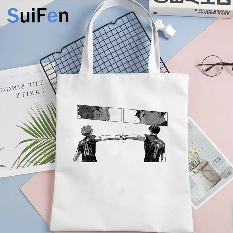 

haikyuu shopping bag canvas cotton shopper reusable tote jute bag bag reciclaje bolsas ecologicas net woven cabas