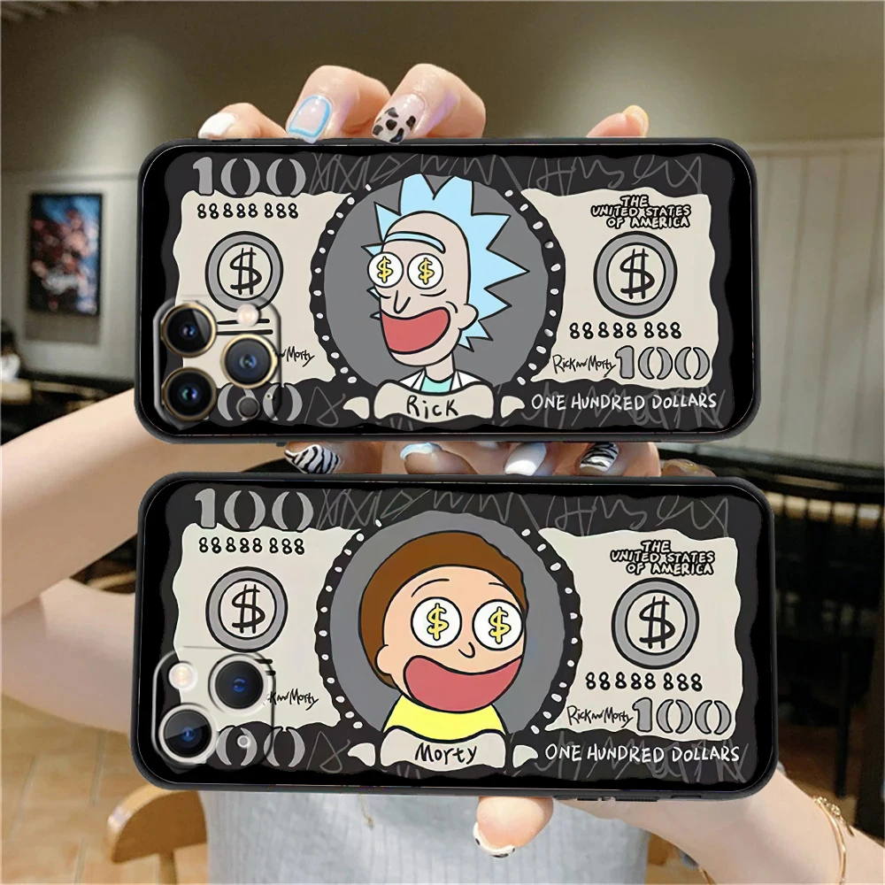 

Phone Case For Apple iPhone 13 12 11 Pro Mini X XR XS Max SE 5s 6 7 8 Plus Liquid Silicone black funda Cartoon luxury dollar US