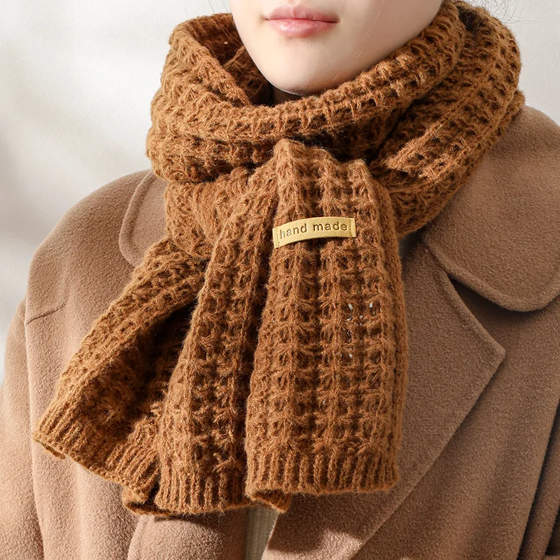 

Новинка 2022, зимний женский однотонный вязаный шерстяной шарф, модный утепленный теплый студенческий симпатичный слюнявчик, женский шарф для пары