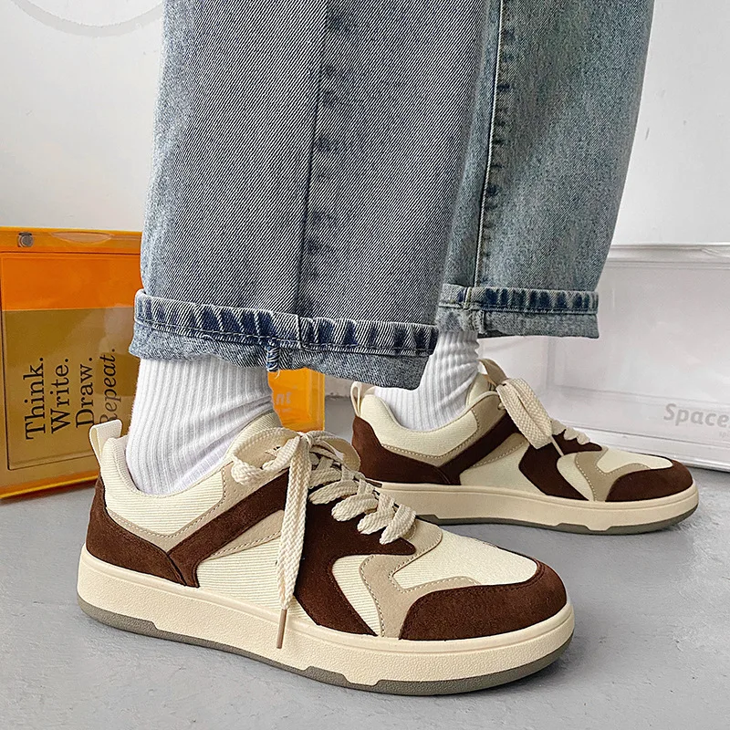 

Harajuku Style Stitching Upper Low-cut Men's Vulcanize Shoes Campus Style Lace-up Flat Sneakers Fashion New Men White Shoes