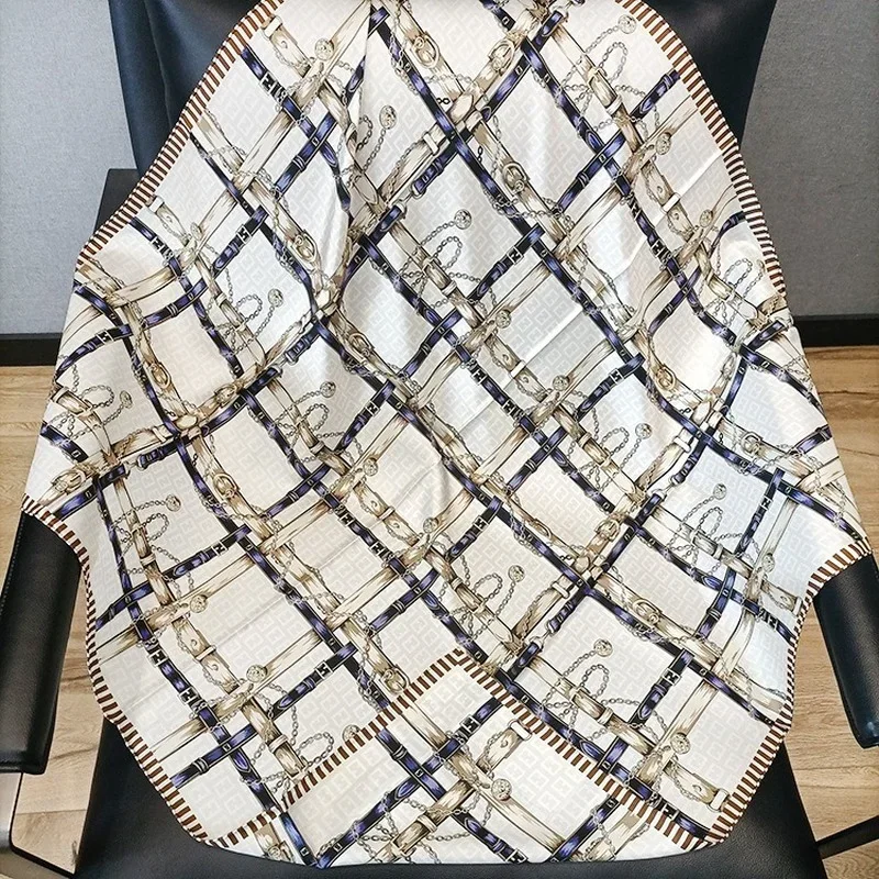 

High-end Elegant Women's OL Style Chain Case Bag Double-sided Same Color Print Twill Silk Hand-rolled Edge Scarf Shawl Wrap