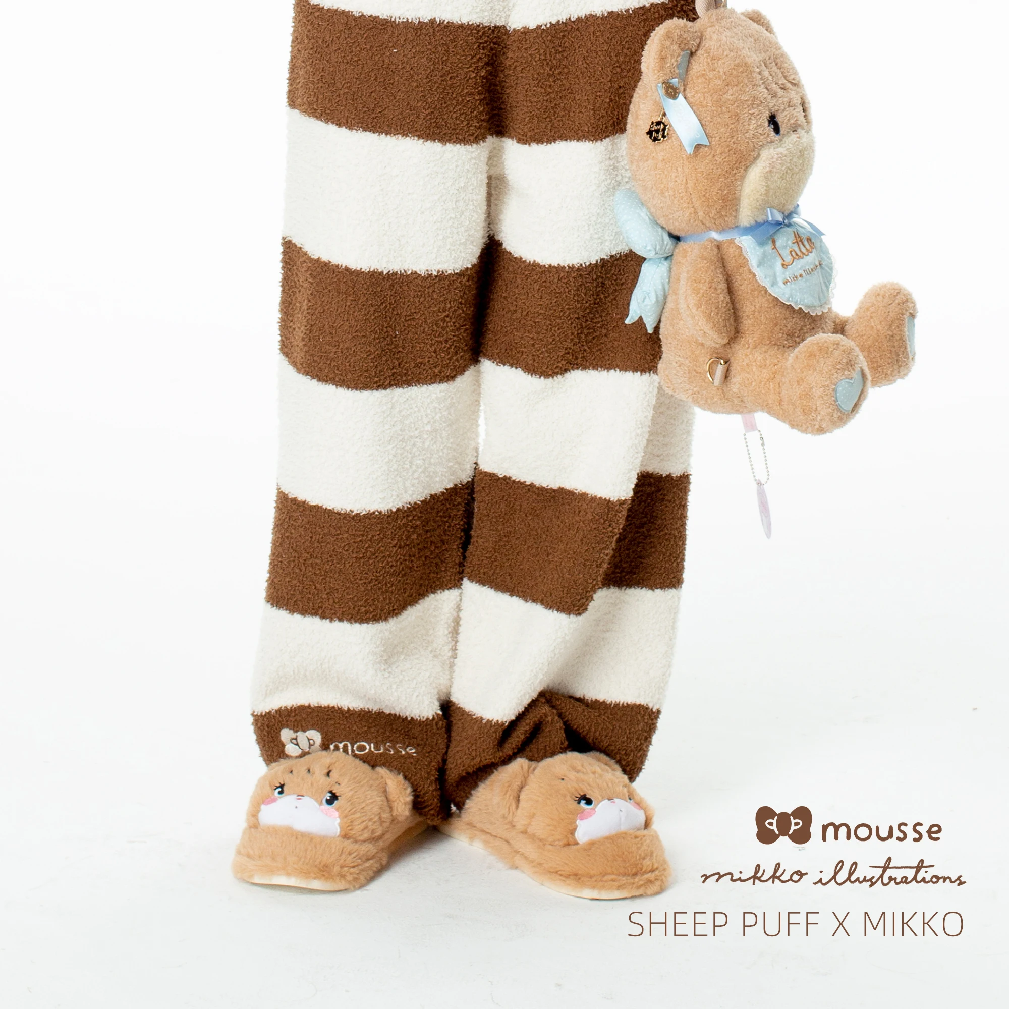 Kawaii Mikko подлинный кобрендинг осень и зима бархатные пижамные брюки полосатые