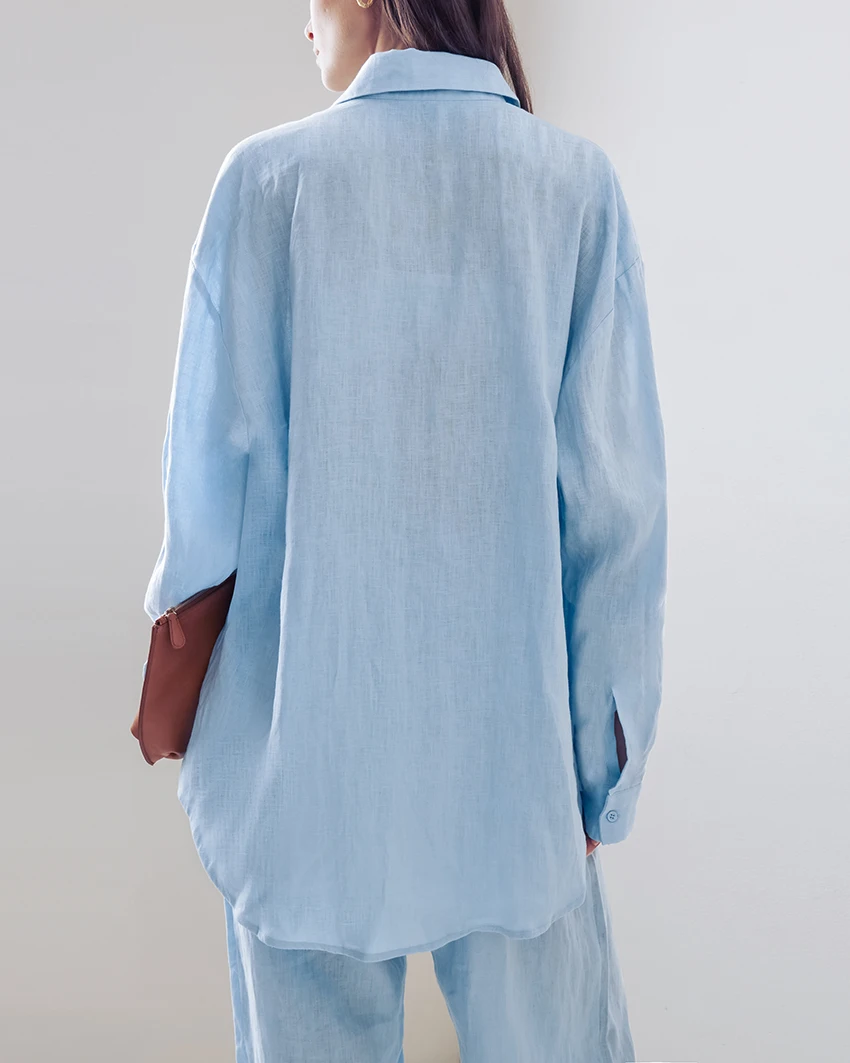 Женский Повседневный льняной комплект из двух предметов свободная блузка с