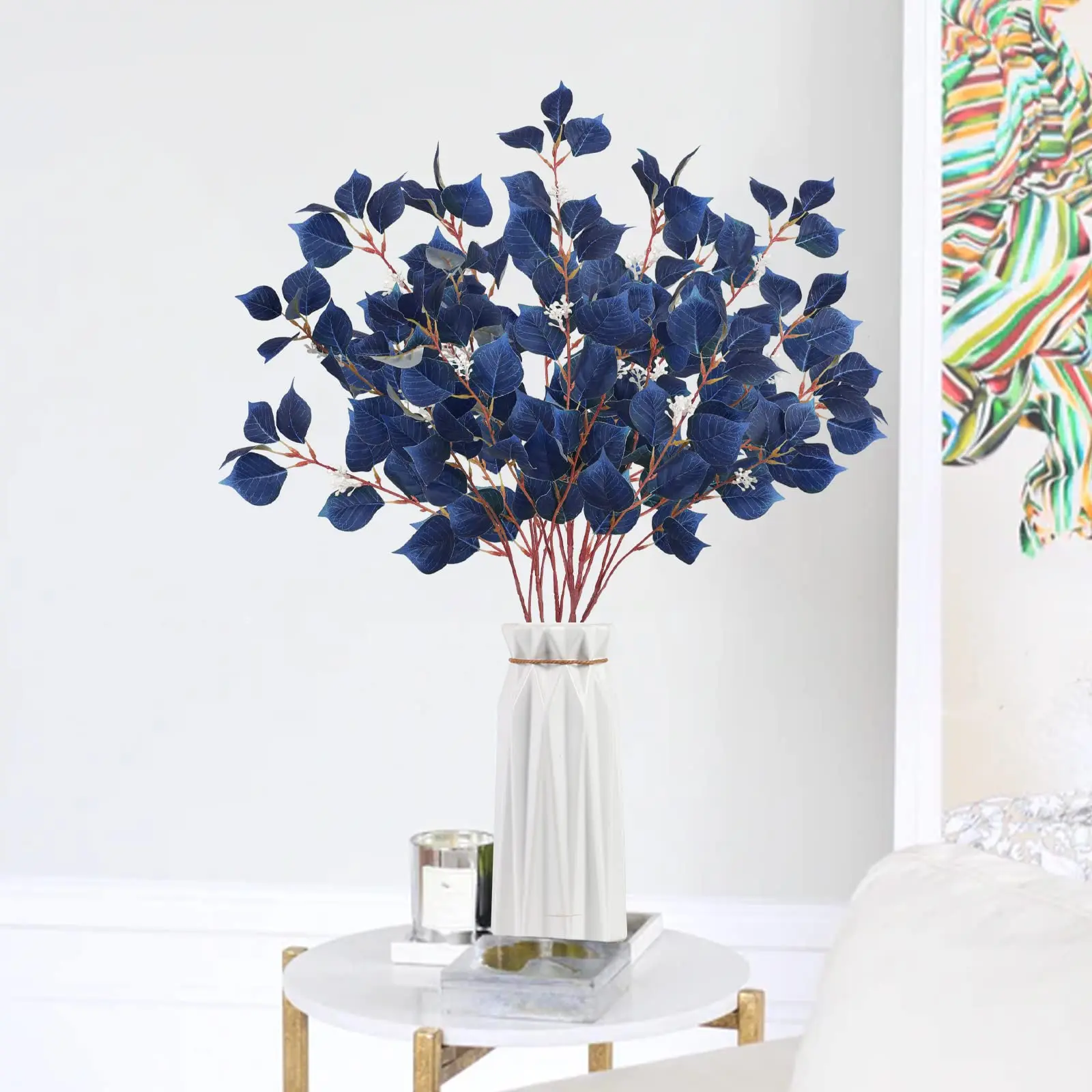 

2PCS Blue Long Eucalyptus Leaves Artificial Greenery Stems Fake Plants Eucalyptus Branches for Home Wedding Floral Arrangement